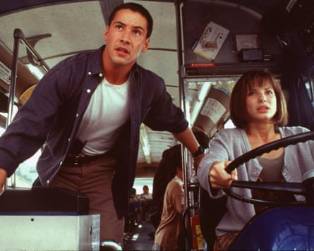 Keanu Reeves and Sandra Bullock star in Speed.