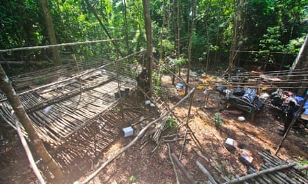A picture from Royal Malaysian Police shows an abandoned human trafficking camp where graves were found nearby, close to the border with Thailand at Wang Kelian, Malaysia.