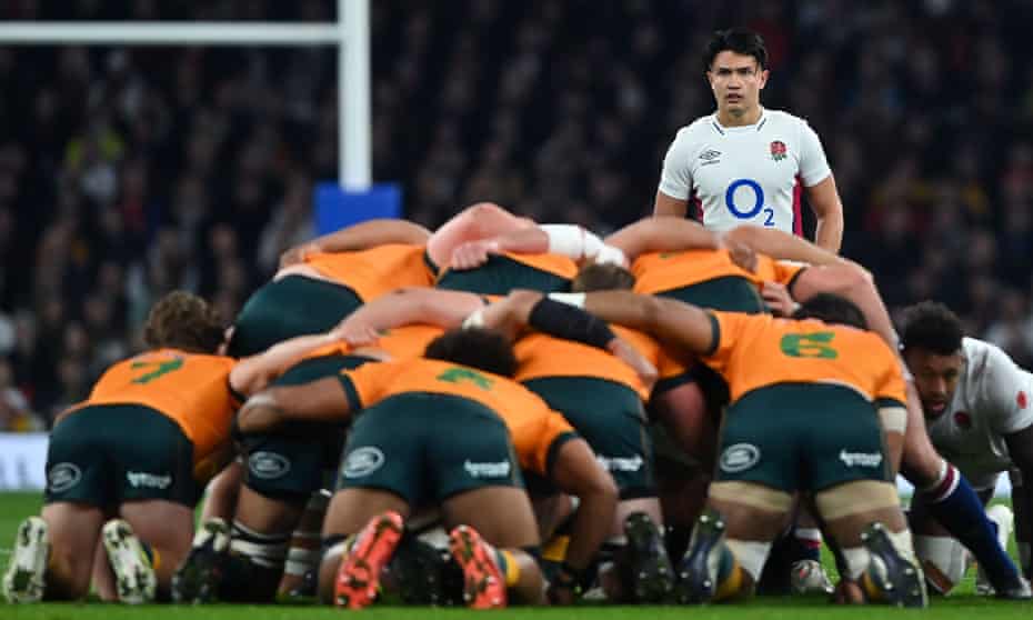 The Wallabies pack a scrum during last week’s heavy loss to England at Twickenham.