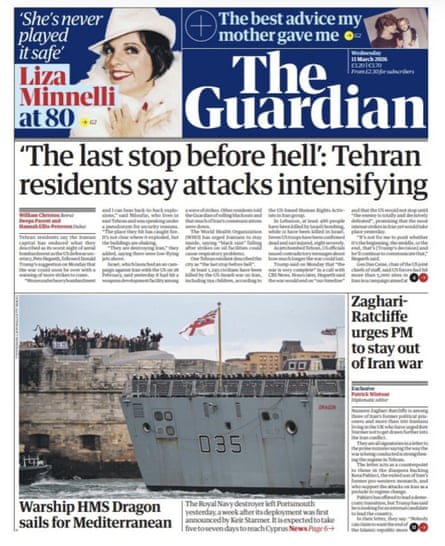 Guardian front page 11 March 2026