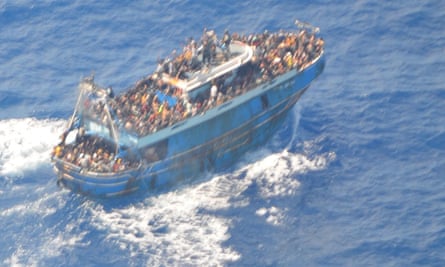 An image of the overcrowded boat before it sank in international waters off the western Greek coast last Wednesday.