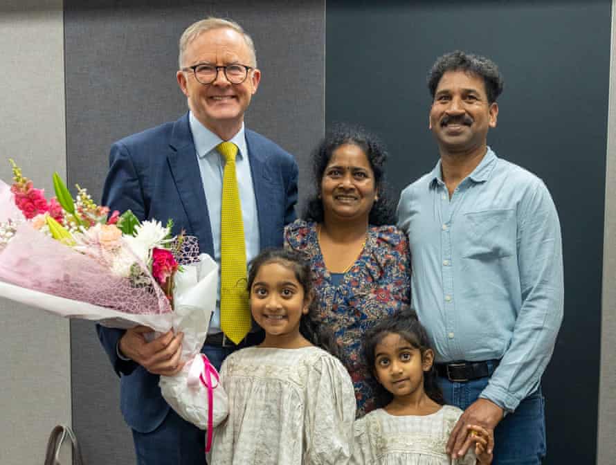 Prime minister Anthony Albanese with Nadesalingam family