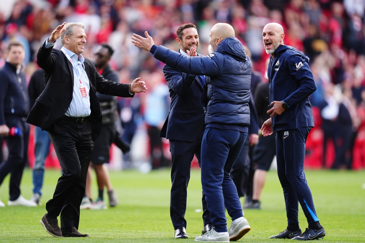 Todd Boehly (left) celebrates with Enzo Maresca following Chelsea’s Premier League win at Nottingham Forest.