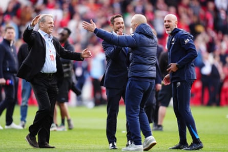 Todd Boehly (left) celebrates with Enzo Maresca following Chelsea’s Premier League win at Nottingham Forest.