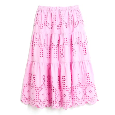 River Island Pink broderie Cutwork Midi Skirt