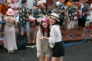 Girls celebrate the Songkran Festival in Luang Prabang, Laos