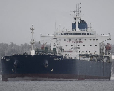 An oil tanker in a port