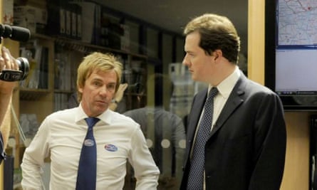 Mullins and George Osborne at the Pimlico Plumbers offices in Lambeth.