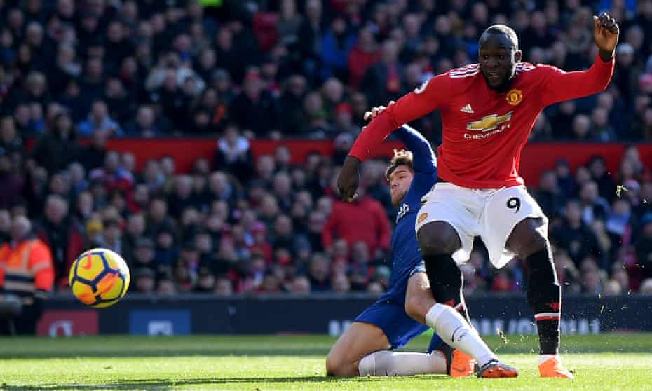 Romelu Lukaku scores Manchester United’s equaliser against Chelsea at Old Trafford on Sunday, his 13th Premier League goal of the season.