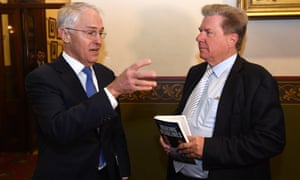 The prime minister, Malcolm Turnbull and former News Corp editor, Chris Mitchell, at the launch of Mitchell’s book Making Headlines at state parliament on Friday.