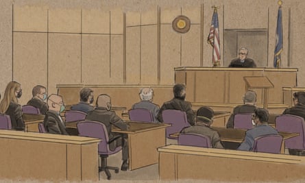 A courtroom sketch from the hearing on Friday.
