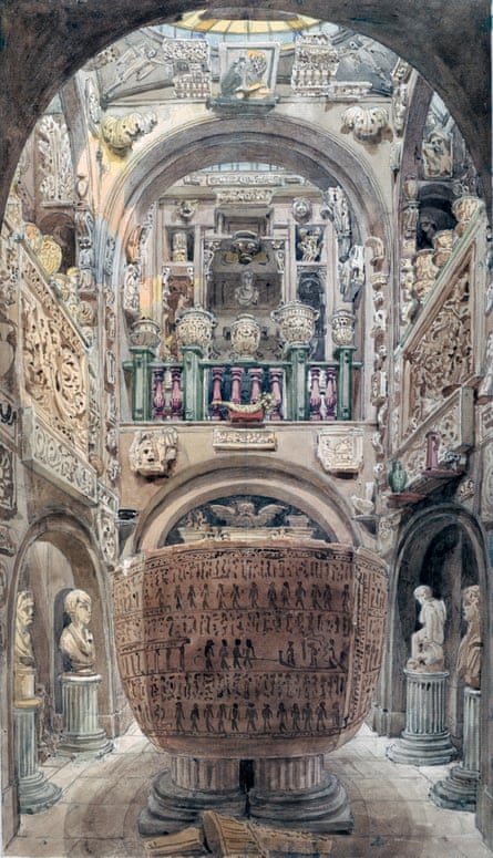An illustraion of ‘the Sepulchral Chamber’ at Sir John Soane’s house, viewed from the head of the sarcophagus, 8 September 1825.
