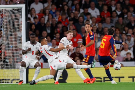 Spain’s Alex Baena scores his side’s second goal to level the scores.
