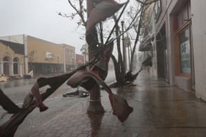 Broken awnings are seen in the downtown area of Panama City