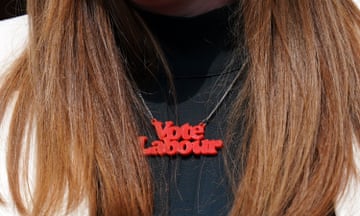 Angela Rayner, deputy Labour leader, wears a Vote Labour necklace.