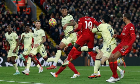 Liverpool’s Sadio Mane scores their first goal.