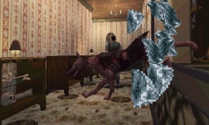 Zombie hounds crash through the windows in Resident Evil