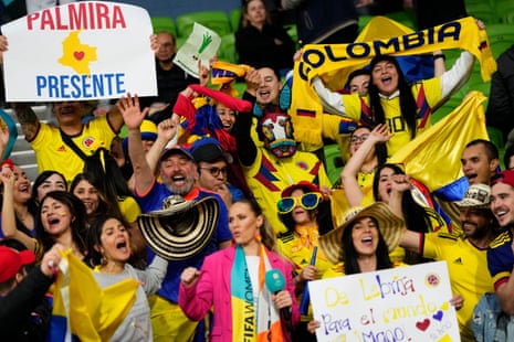Colombia supporters during the 2023 Women’s World Cup round of 16 match between Colombia and Jamaica..