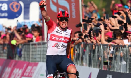 Mads Pedersen takes Giro d’Italia stage six as breakaway duo fall metres short