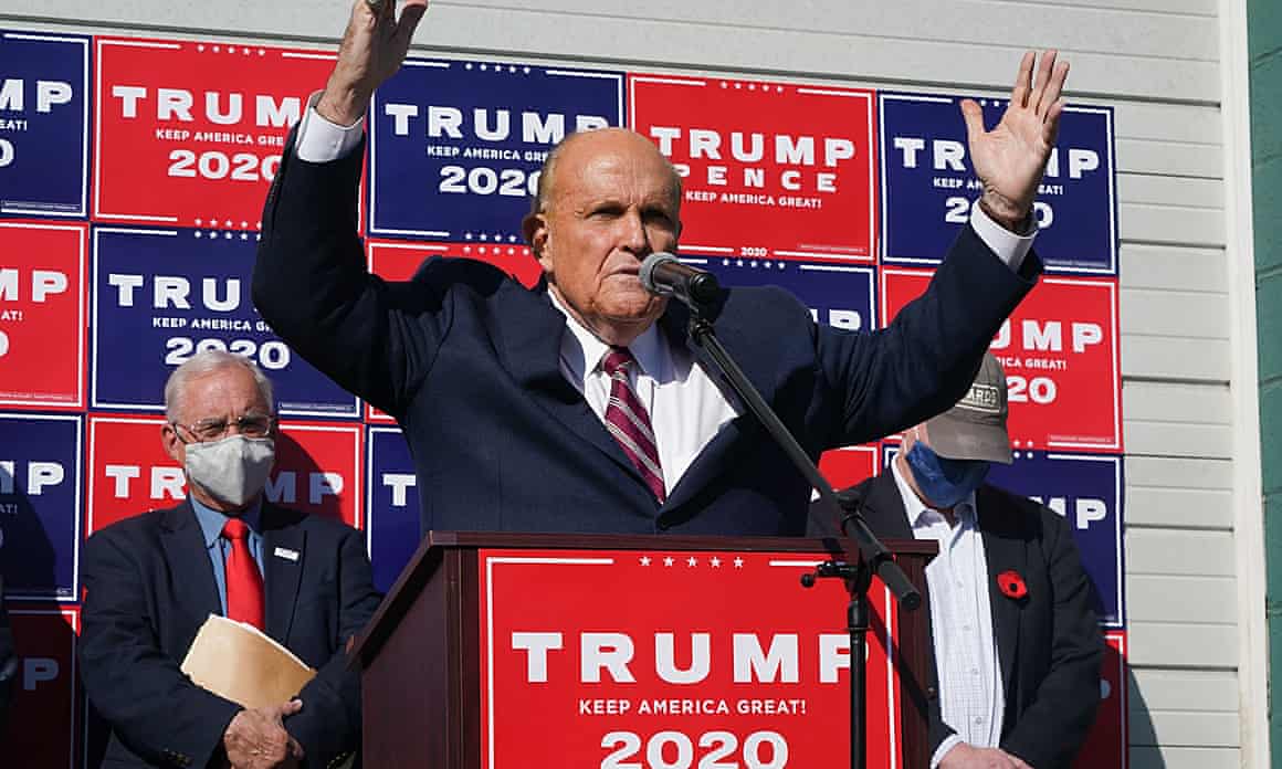 Rudy Giuliani, Donald Trump’s former attorney, at a news conference in a landscaping company in Philadelphia after the 2020 election.