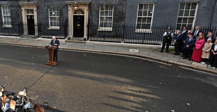 Boris Johnson speaking outside No 10.