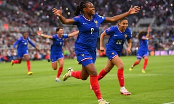 Marie-Antoinette Katoto celebrates scoring what turned out to be France’s winning goal against England