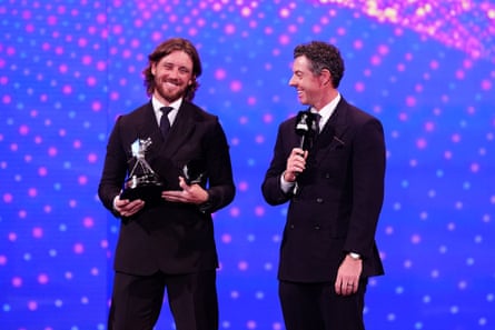 Rory McIlroy and Tommy Fleetwood on stage at the awards
