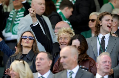 Rod Stewart (centre) in the stands