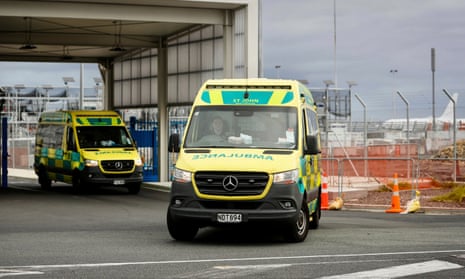 Ambulances outside Auckland international airport after the injuries.