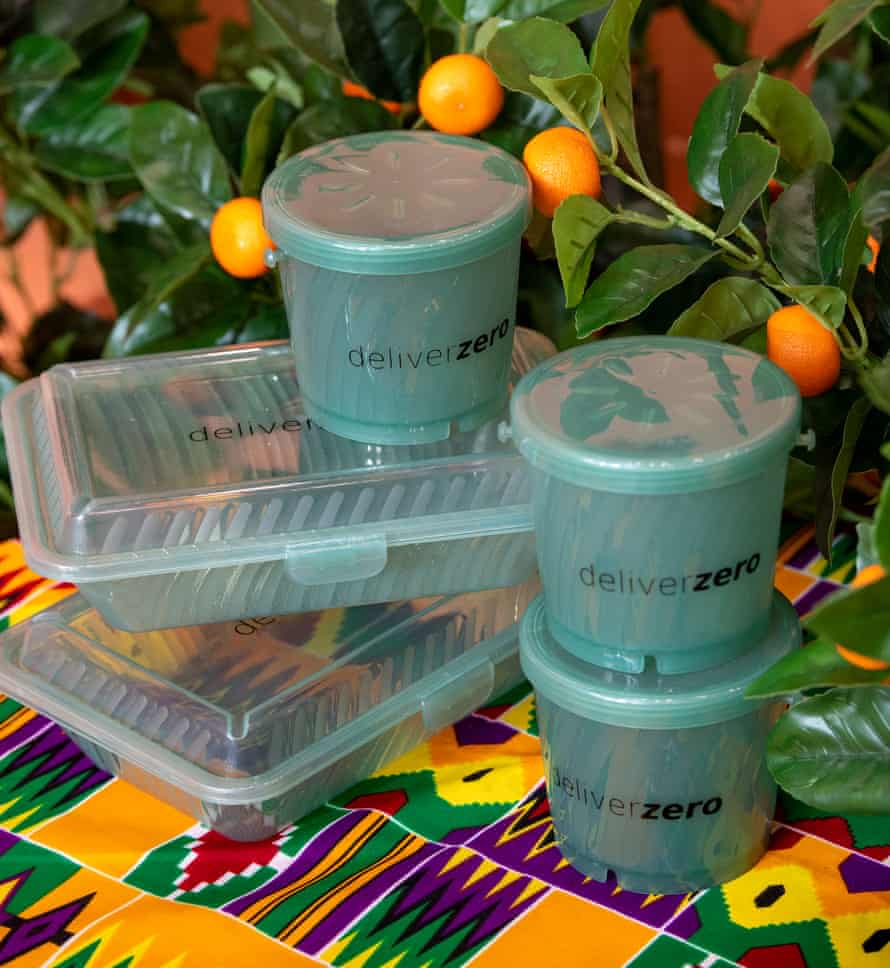 Food in a reusable plastic container from DeliverZero