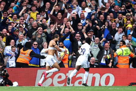 Dominic Calvert-Lewin celebrates scoring for Leeds against Brighton in May