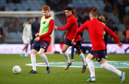 Sepp van den Berg during a Liverpool warm-up in 2019