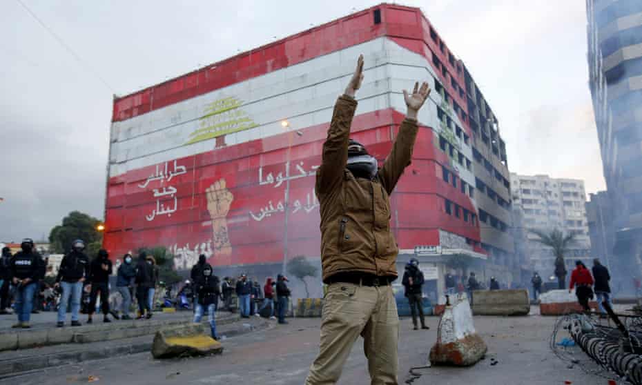 Demonstrators clash with security forces during a protest against the lockdown and worsening economic conditions in Lebanon.