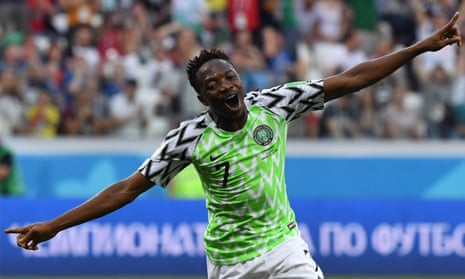 Nigeria’s Ahmed Musa celebrates after scoring their second goal.