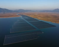 Floating solar panels on the sea in Goheung, South Korea,