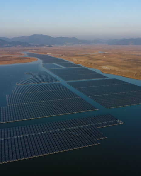 Floating solar panels on the sea in Goheung, South Korea,