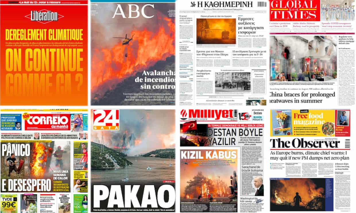 A composite picture of front pages across the world. Photograph: front pages