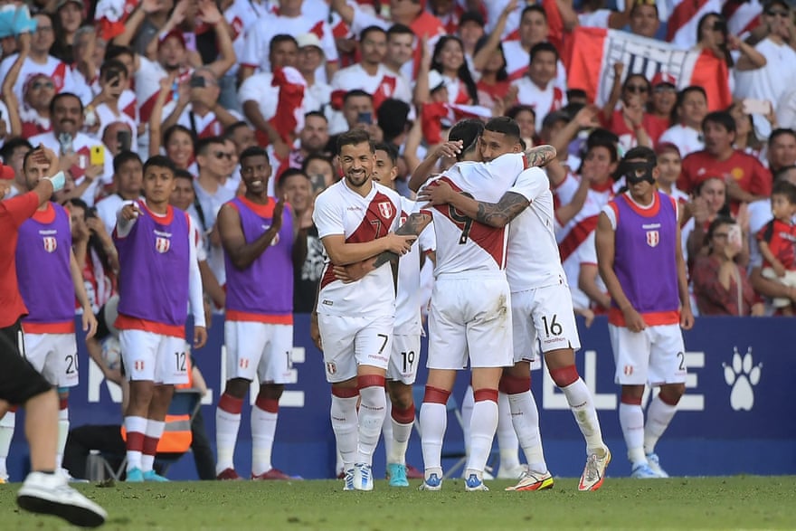 Peru celebrate during their friendly win over New Zealand.