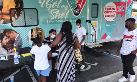 A vaccination site in Orlando. The state ranks 25th in the US, with 48.1% of those eligible fully vaccinated.