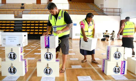 Ballot boxes arriving for counting during the general election in the capital city of Apia on 9 April.