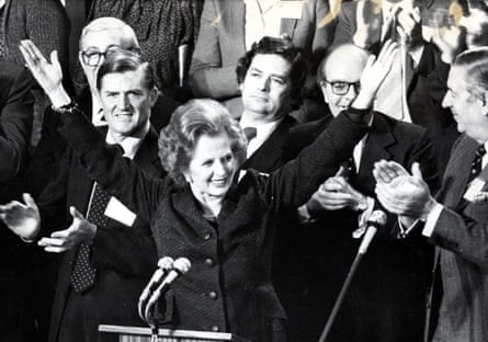 Margaret Thatcher acknowledges the audience at the end of her conference speech, Blackpool, 16 October 1981.