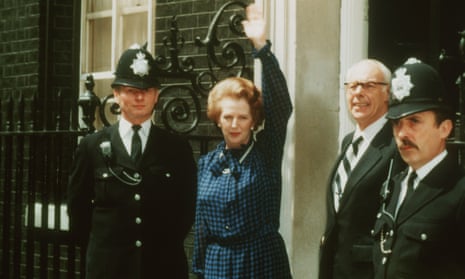 Margaret Thatcher with her husband Denis outside No 10 Downing Street after the Conservative party won the general election of 1983.