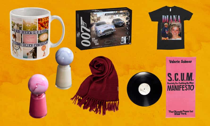 Bo Burnham mug, James Bond scalextric, Diana t-shirt, Valerie Solanias beach towel, Record your own song, Taylor Swift scarf, Harry Styles nail polish.