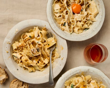 Tim Siadatan's pappardelle with walnuts and egg yolk.