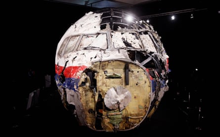 A general view of the MH17 cockpit wreckage at the Gilze-Rijen Military Base