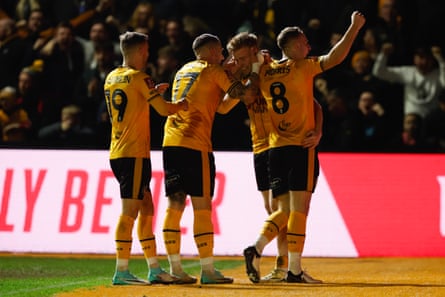 Newport celebrate Will Evans’ goal