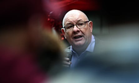 Dave Ward, the general secretary of the Communication Workers Union, addresses supporters during a protest outside the Department for Business in December.