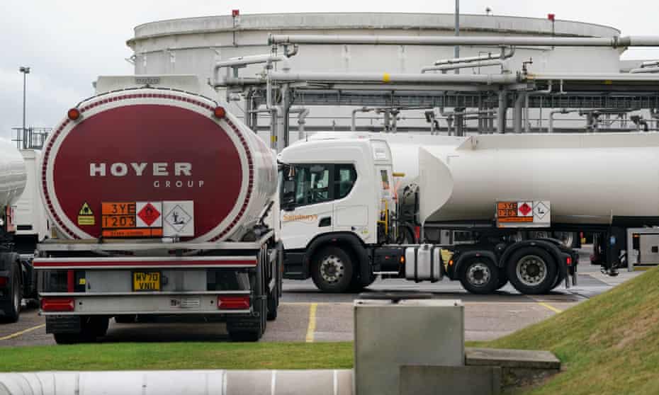 Fuel tankers at a Shell oil depot in Kingsbury, Warwickshire