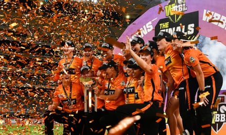 The Perth Scorchers celebrate after winning Saturday’s Women's Big Bash League final against the Adelaide Strikers at Optus Stadium.