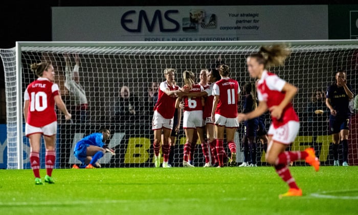 Stina Blacksteinius is congratulated after scoring a goal.